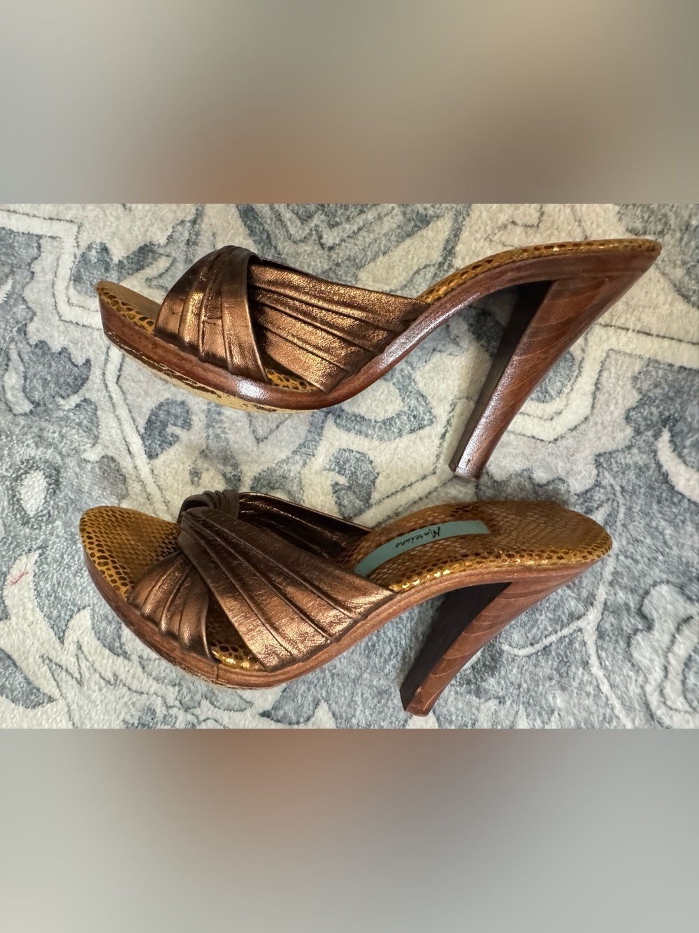 Vintage Marciano Metallic Bronze High Heel Wood Heel Pumps - Women